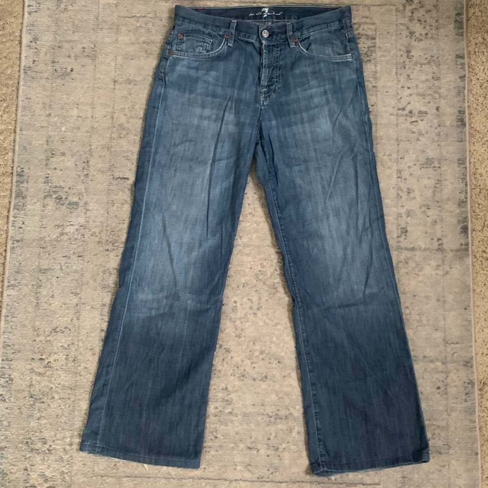 7 For All Mankind Blue Flare Wide Leg Jeans